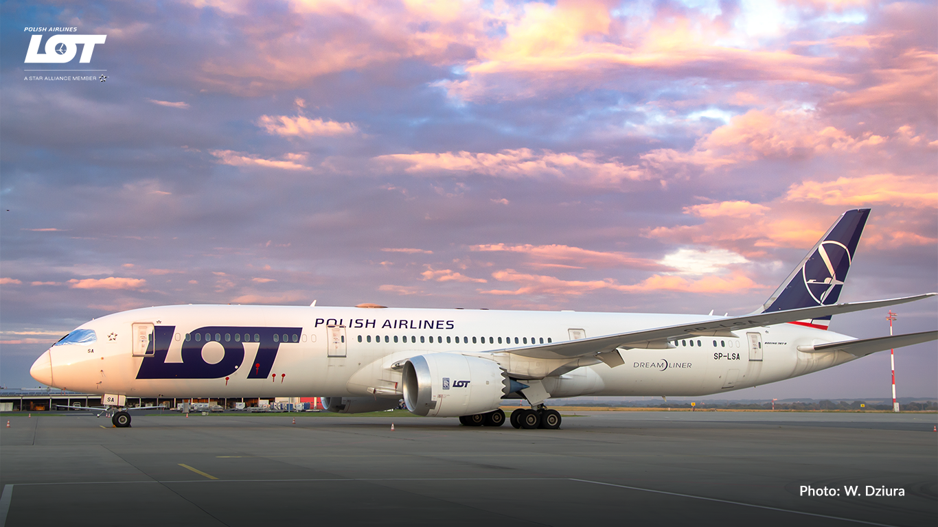 Dreamliner from the LOT fleet parked on the airport apron